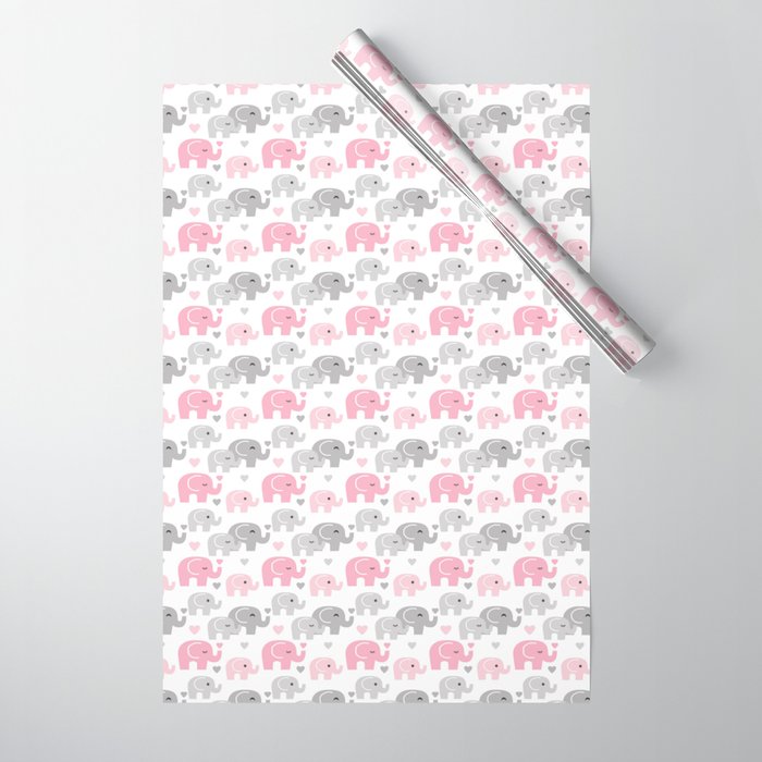 Pink Gray Elephant Baby Girl Nursery Wrapping Paper by